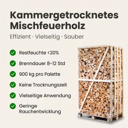 Palette kammergetrocknetes gespalten Birken/Esche Brennholz mischfeuerholz 25cm