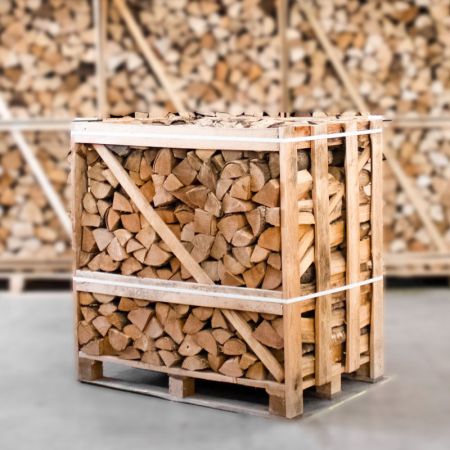 Halbe Palette kammergetrocknetes gespalten Esche Brennholz 25cm